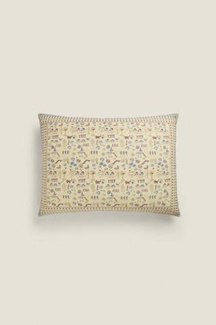 ZARA HOME ЧЕХОЛ ДЛЯ ДЕКОРАТИВНОЙ ПОДУШКИ С ВЫШИВКОЙ, СВЕТЛО-ЗЕЛЕНЫЙ