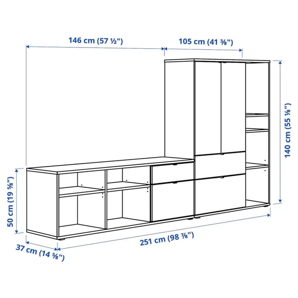 Шкаф для ТВ - IKEA VIHALS, 140x37x251cм, белый, ВИХАЛС ИКЕА