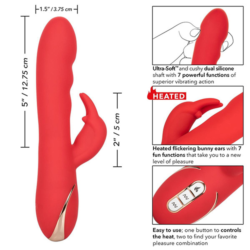 Красный вибромассажер-кролик 21,5см с функцией нагрева California Exotic Novelties Heated Silicone Ultra-Soft Rabbit SE-0609-50-3