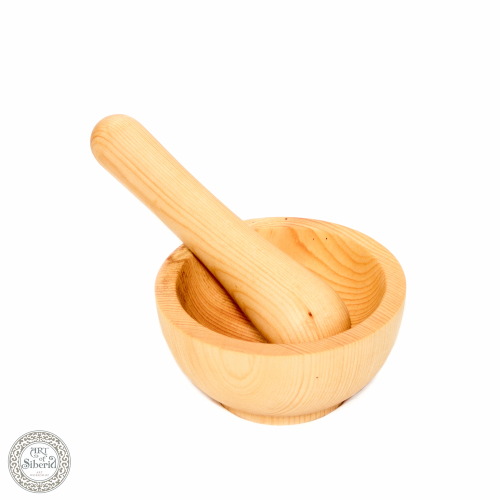 Деревянная ступка с пестиком из древесины кедра. ST2