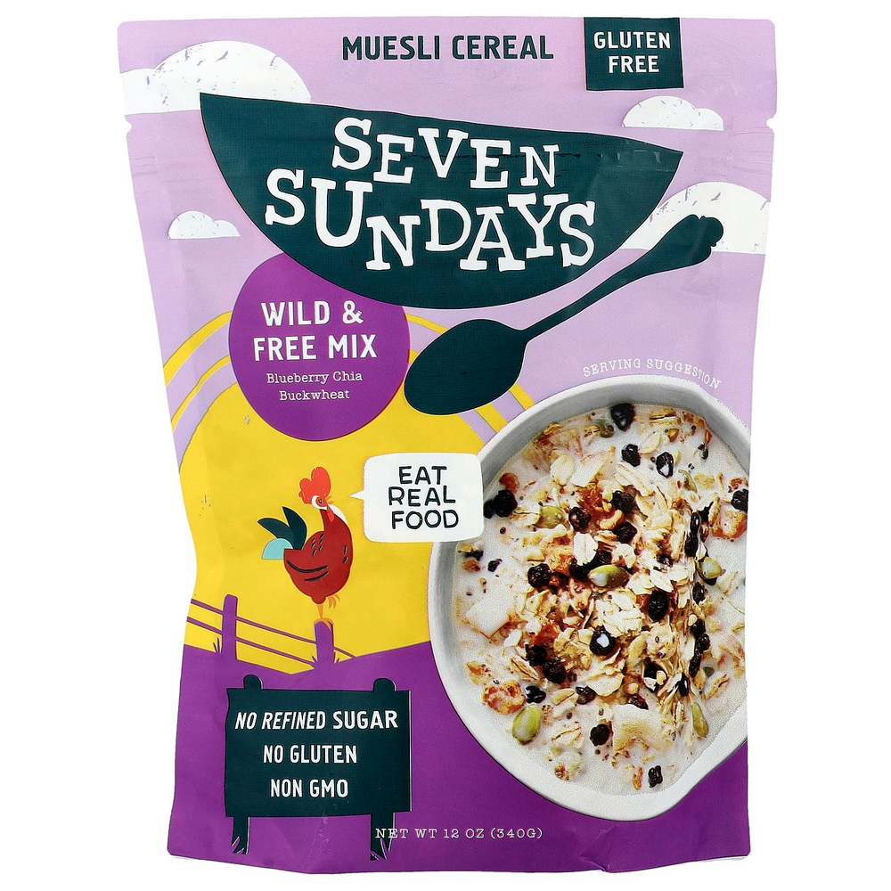 Seven Sundays, Зерновые мюсли, смесь дикой природы, черника и гречка, чиа, 340 г (12 унций)