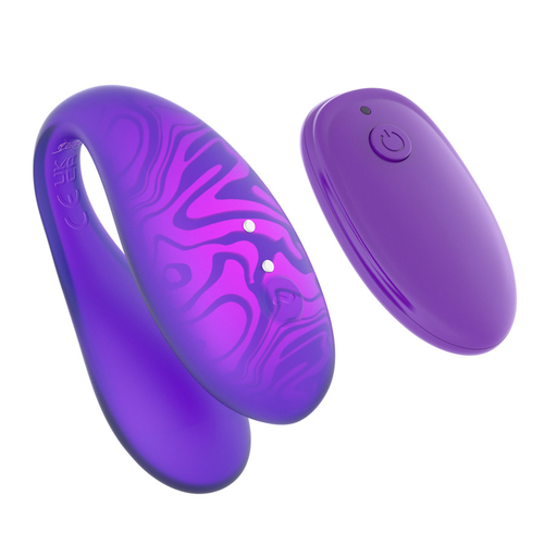 Фиолетовый вибромассажер 8см для пар с пультом ДУ и управлением через приложение Amovibe Twin+ Purple