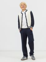 Бомбер кардиган для мальчика в школу AT1016 молочный-синий