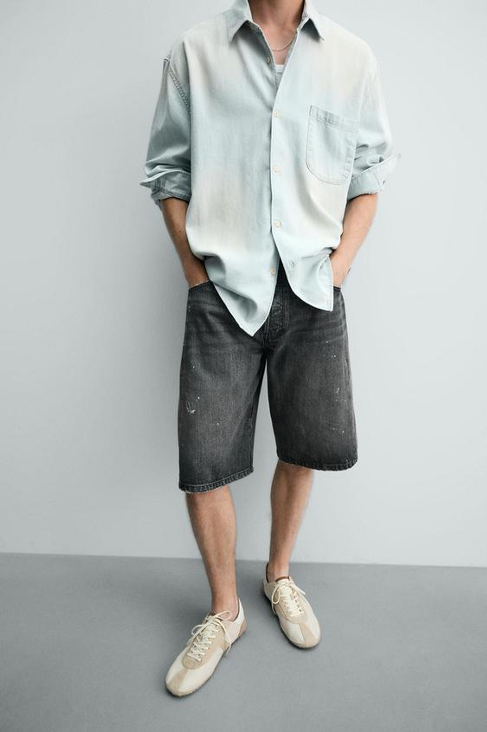 ZARA ДЖИНСОВЫЕ ШОРТЫ BAGGY FIT, УГОЛЬНЫЙ