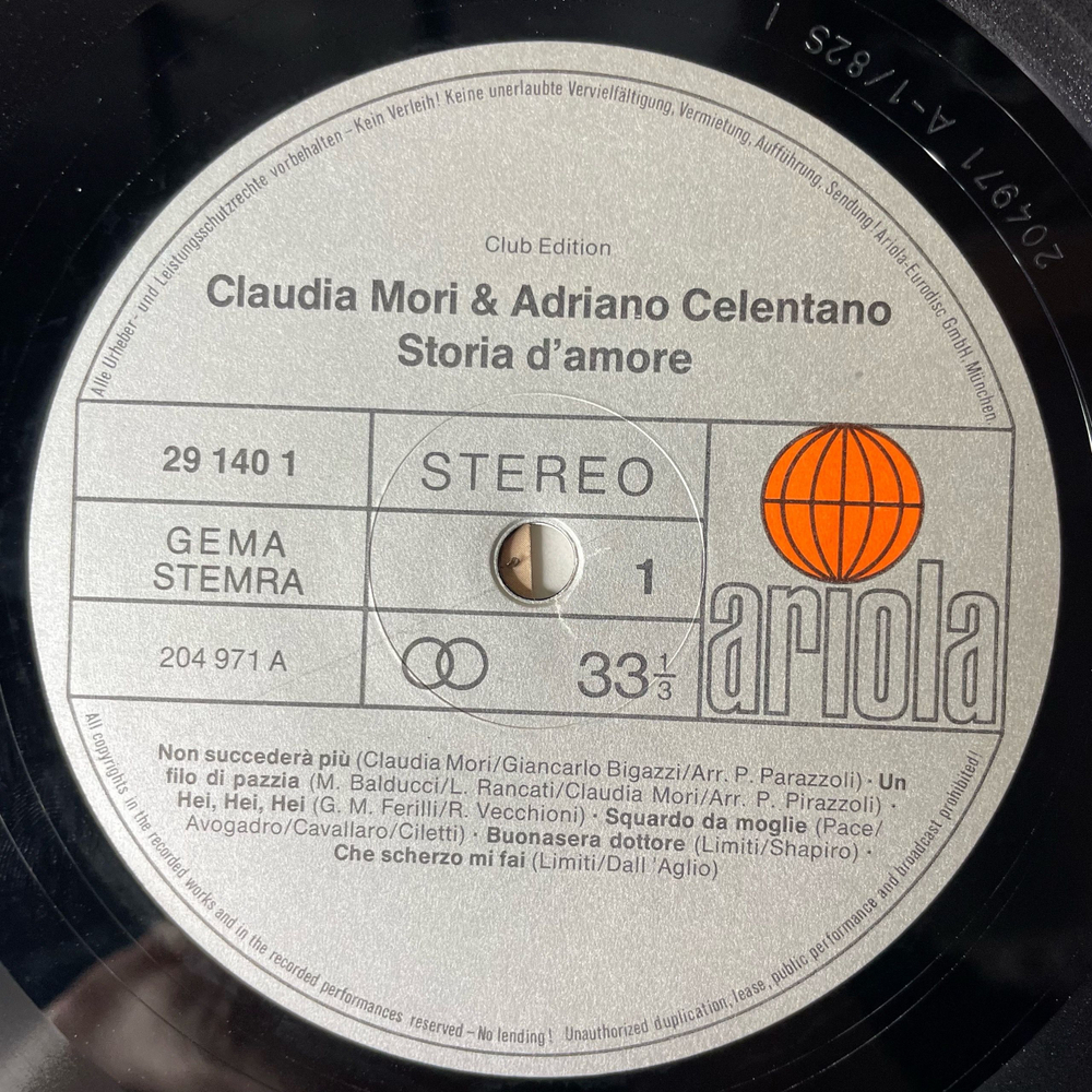 Винтажная виниловая пластинка LP Claudia Mori and Adriano Celentano, Storia D'Amore (Германия 1982) (Клубное Издание)
