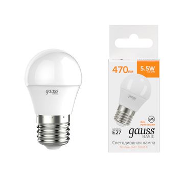 Лампа Шар 5,5W 470lm 3000K E27 LED 30532162 Basic Gauss