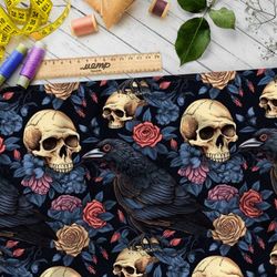 Ткань премиум дюспо мрачные черепа с птицами