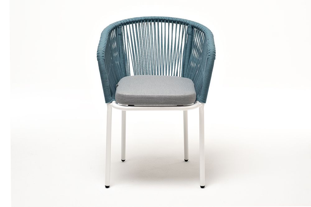 "Марсель" стул плетеный из роупа, каркас алюминий светло-серый (RAL7035) муар, роуп бирюзовый круглый, ткань светло-серая