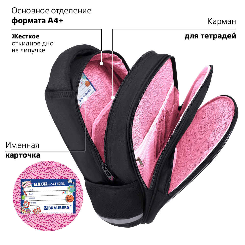 Рюкзак BRAUBERG OPTIMA, 2 отделения, с брелоком, "Butterfly catcher", СВЕТЯЩИЙСЯ, 36х27х18 см, 272097