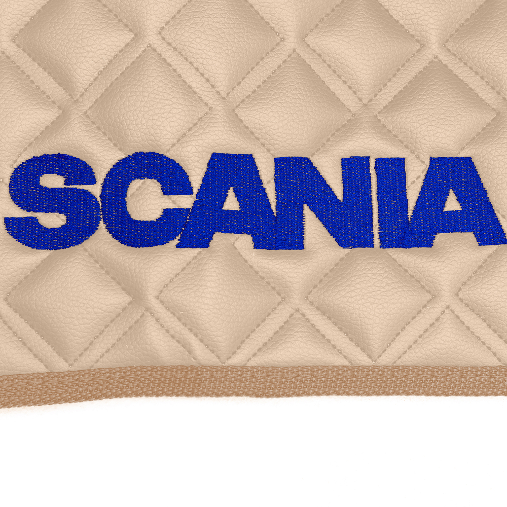 Ковры SCANIA 5 серии R (автомат), (экокожа, бежевый, бежевый кант, синяя вышивка)