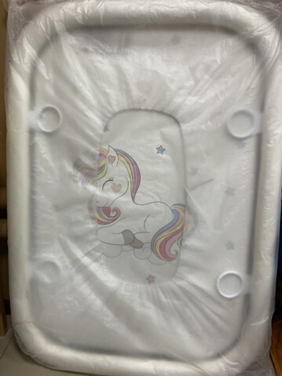 Манеж детский прямоугольный классик белый с принтом единорожка, 4 кольца , размеры (80 см шир.*78см выс.*111см длина)