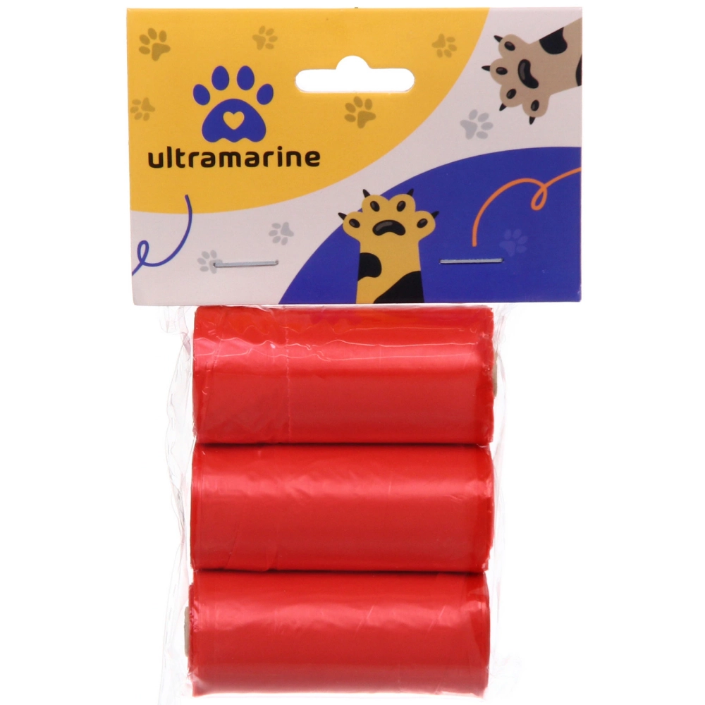 Пакеты с ручками биоразлагаемые для уборки за собакой в наборе 3шт, цвет красный (3*15шт)/12,5*32,5*3,5см