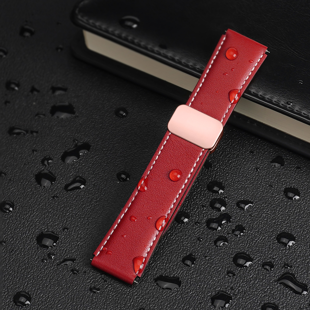 Ремешок из натуральной кожи красного цвета от Dux Ducis для смарт часов Samsung Galaxy Watch 3, 4, 5, 6 и 7 (размер крепления 20мм), серия YA Series