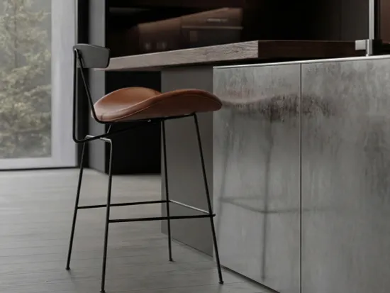 Барный стул Candy металлический, деревянная спинка, коричневая экокожа