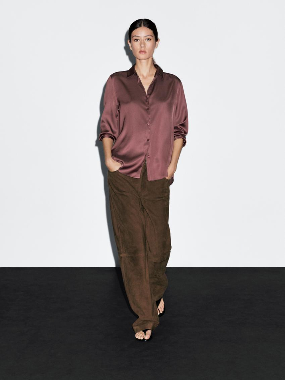 Massimo Dutti Рубашка из струящегося атласа, розовый