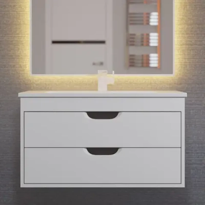 Тумба с раковиной для ванной Uperwood Modul 80 см, подвесная, матовая, белая/графит