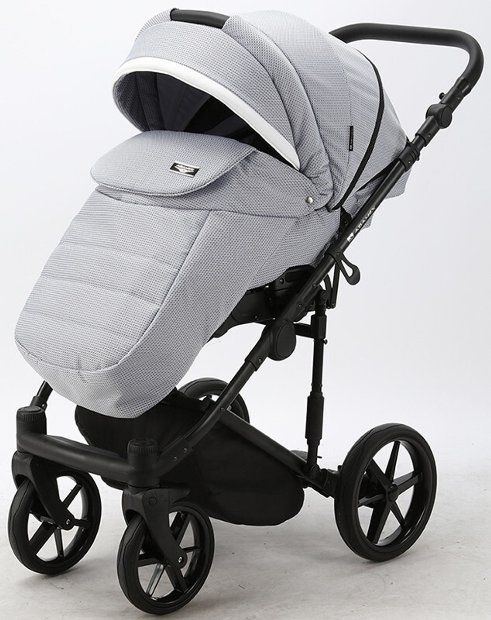 Детская коляска Adamex Rimini 2 в 1 RI27-LUX ГОЛУБ.ЖАККАРД+СИН.ПЕРЛ.КОЖА+БЕЛ.ОТДЕЛКА