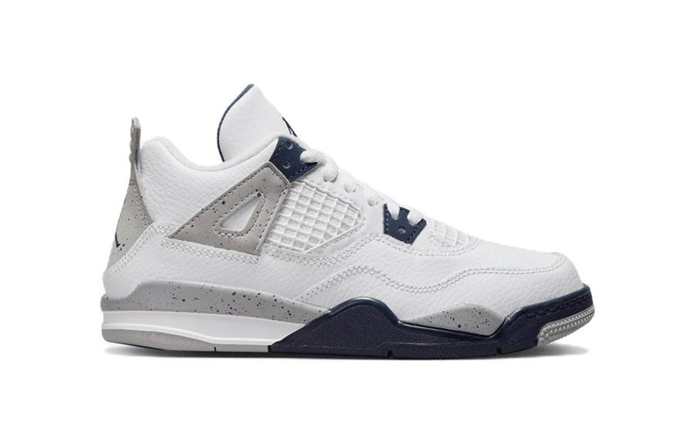 Middle-aged children Jordan Air Jordan 4 Retro "Midnight Navy" shock absorption, non-slip, wear-resistant, low-cut retro basketball shoes white and blue midnight blue