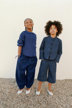 ZARA РУБАШКА С КРУГЛЫМ ВОРОТНИКОМ ИЗ 100% ЛЬНА, СИНИЙ