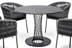 "Диего" обеденная группа на 4 персоны со стульями "Бордо" плетения колос, столешница "серый гранит"