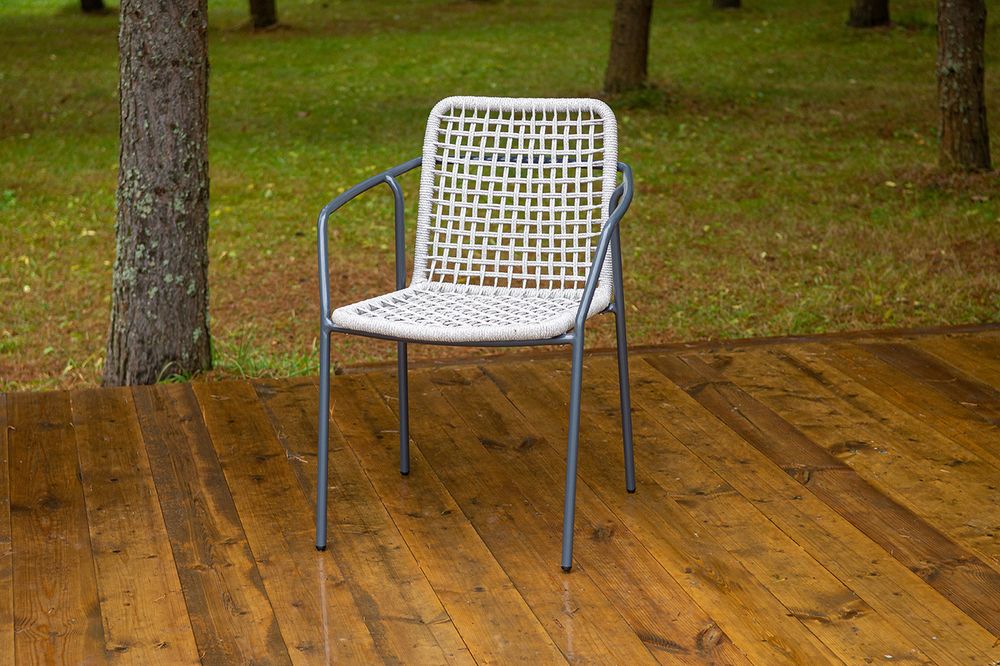 "Тунис" стул плетеный из роупа, каркас алюминий темно-серый (RAL7024), роуп светло-серый