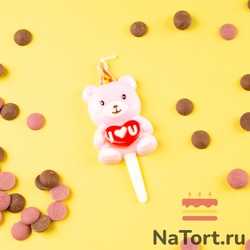 Свеча для торты «Мишка с сердцем» (розовый, 10 см)