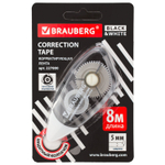 Корректирующая лента BRAUBERG BLACK&WHITE 5мм х 8м, черный тонир., мех. перемотки, блистер, 227800