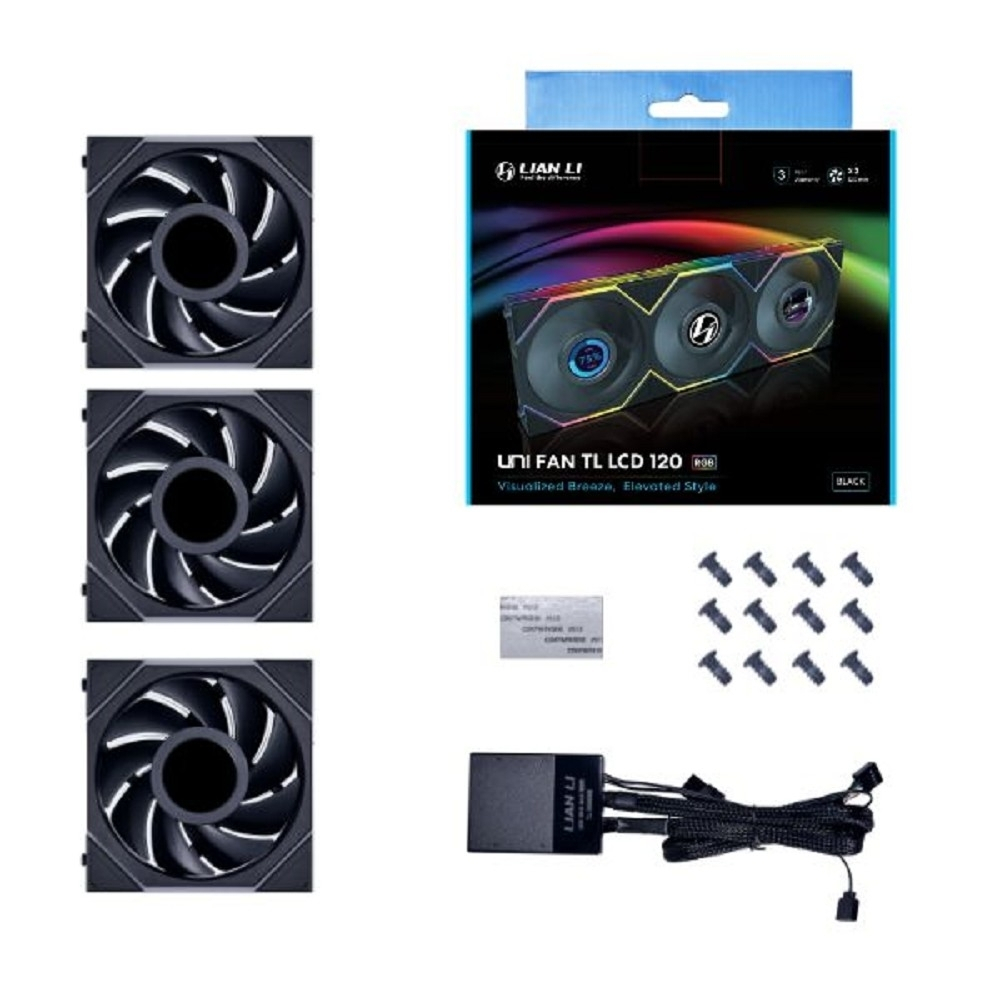 Вентилятор Lian Li G99.12TLLCD3B.R0 Комплект вентиляторов (3шт.) UNI FAN TL LCD 120 Black /12TLLCD3B/ 120х125х28мм (1.6” LCD дисплей, PWM, ARGB, 200-1900 об/мин, 27dBa)