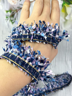 Тесьма с бахромой твидовая букле травка 35мм (1,5м в уп)