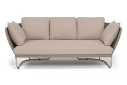 "Фиджи" диван 3-местный плетеный из роупа, каркас алюминий светло-серый (RAL7035) муар, роуп серый меланж круглый, ткань Mossle бежевая