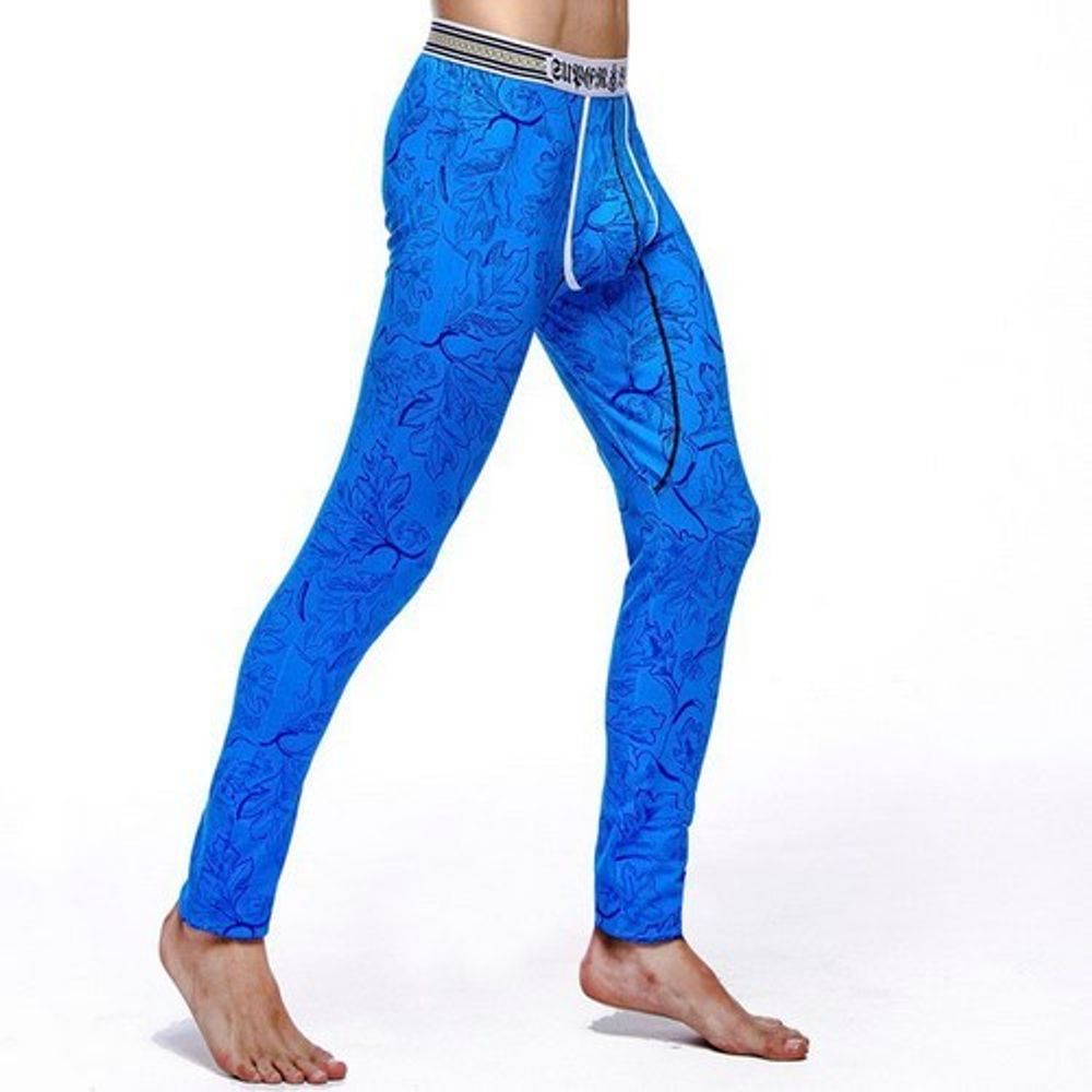 Мужские кальсоны cиние с узором из листьев Superbody Forest Leaves BLUE 18456