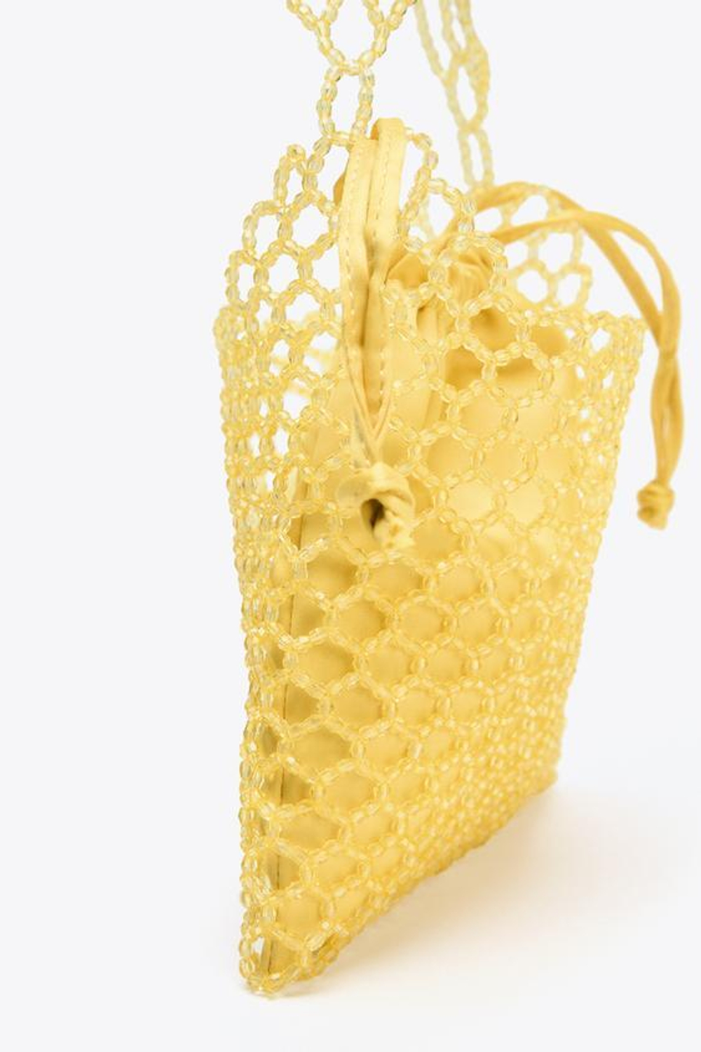ZARA МИНИ-СУМКА-МЕШОК С БУСИНАМИ, ЖЕЛТЫЙ