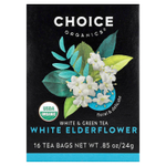 Choice Organic Teas, Белый и зеленый чай, белая бузина, 16 чайных пакетиков, 24 г (0,85 унции)