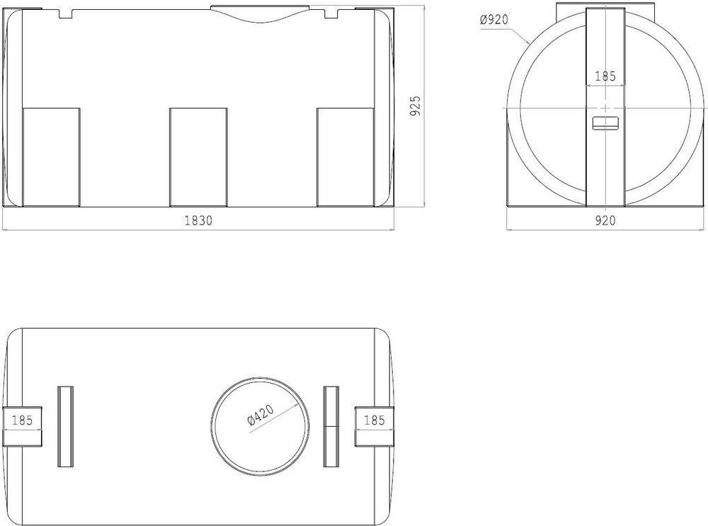 Ёмкость горизонтальная 1250л Политим 1250 л. горизонтальный (1830x920x925см;синий) - арт.560714