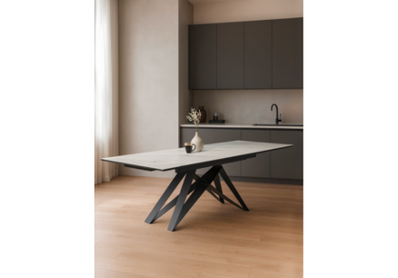 Керамический стол Woodville Блэкберн 160(220)х89 белый мрамор snow white, черный