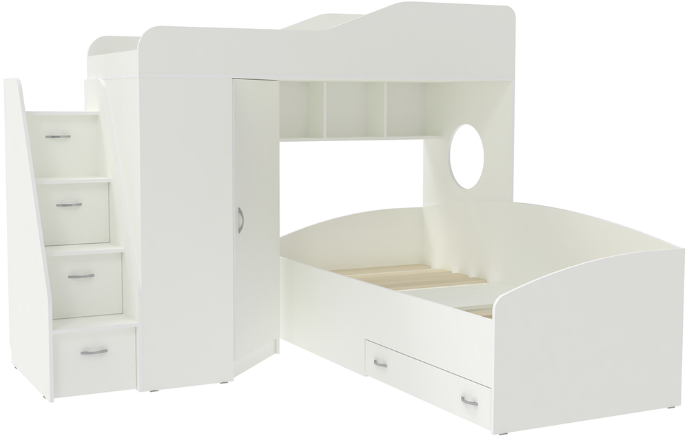 Двухъярусная кровать КарИВи  Кадет 2 с универсальной лестницей Белый  Белый