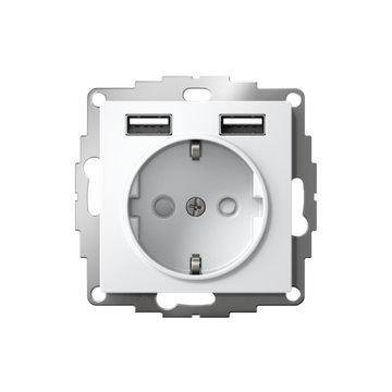 Розетка 1-м СП AtlasDesign 16А IP20 с 2-мя заряд. устройствами USB тип A+A 5В/2.4А 2х5В/1.2А механизм бел. SE ATN000130