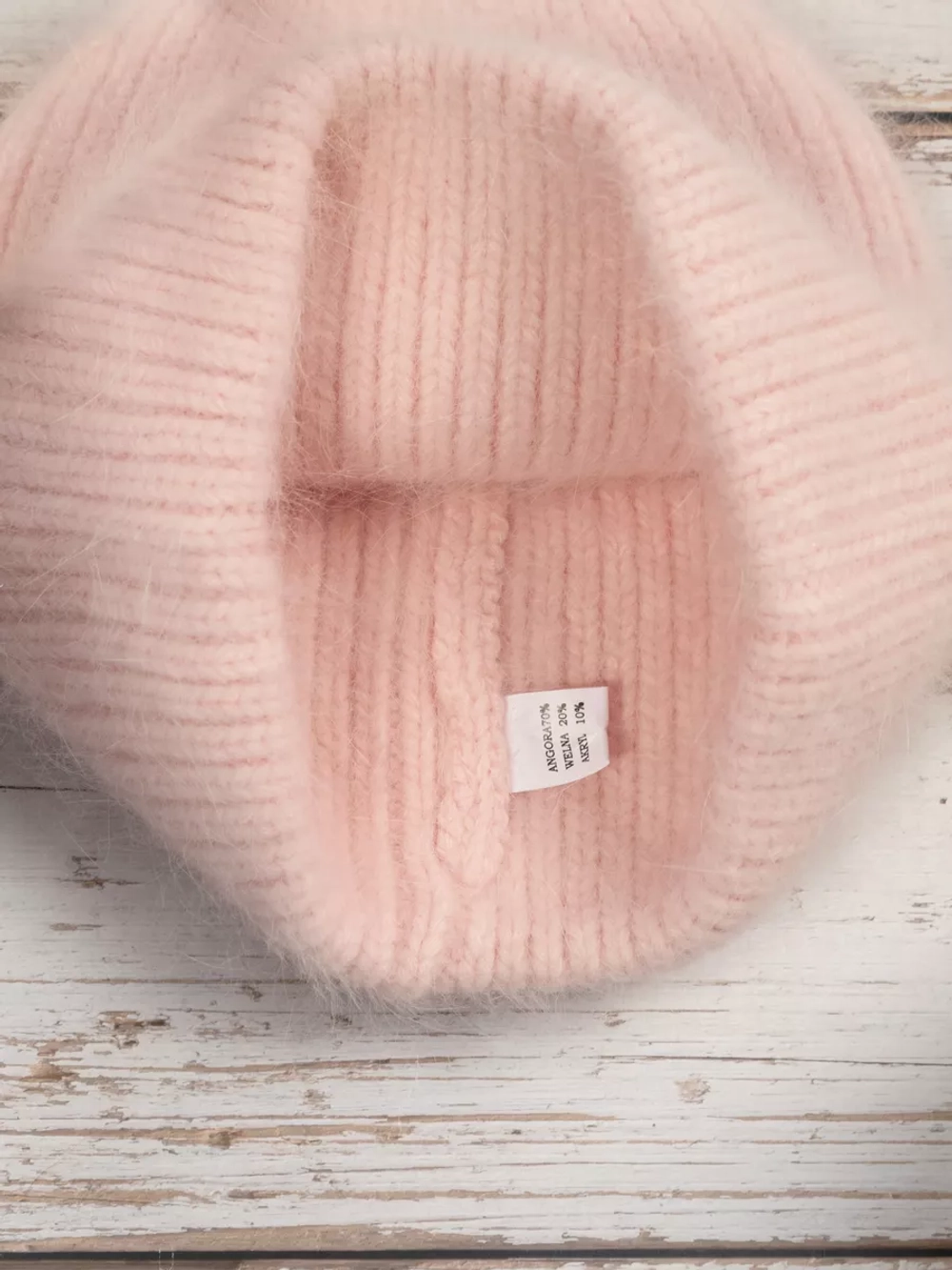 шапка вязаная бини ангора теплая демисезонная с отворотом