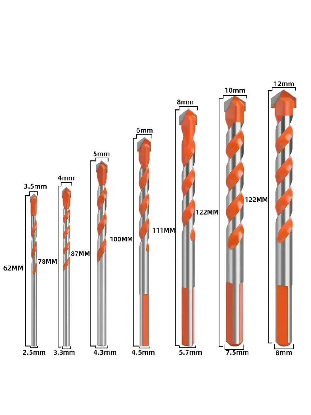 YICITY Сверла универсальные 7 шт. (3-4-5-6-8-10-12мм) по стеклу, керамограниту, мрамору, бетону, металлу, пластику, дереву / Материал сплава YG8