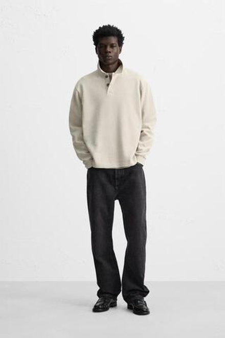 ZARA ПОЛО ИЗ МЯГКОЙ РЕЛЬЕФНОЙ ТКАНИ, ЭКРЮ