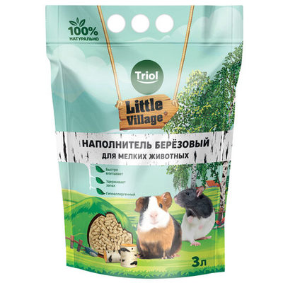 Наполнитель для мелких животных березовый, 3л, серия LITTLE VILLAGE, Triol