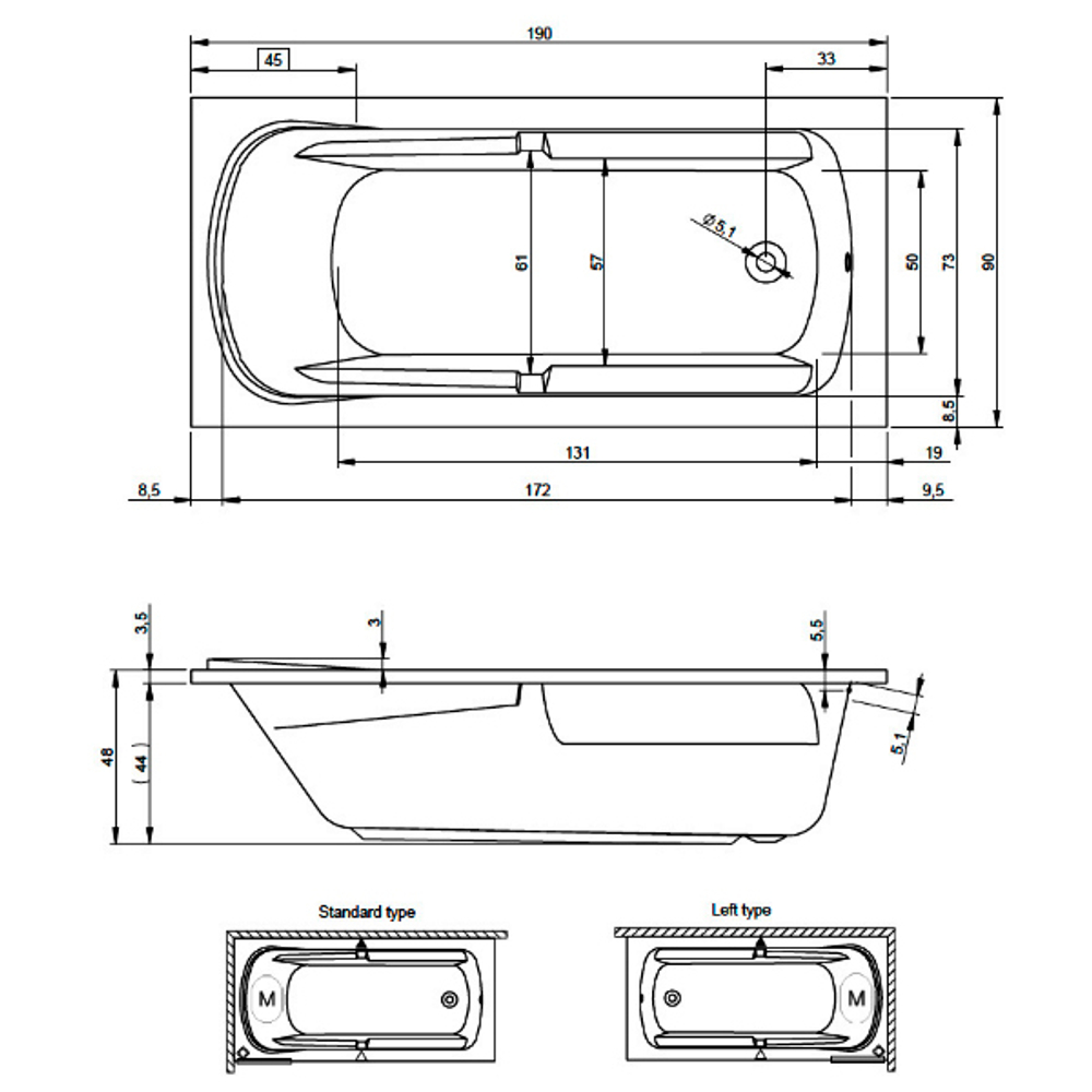 Акриловая ванна Riho FUTURE XL 190х90
