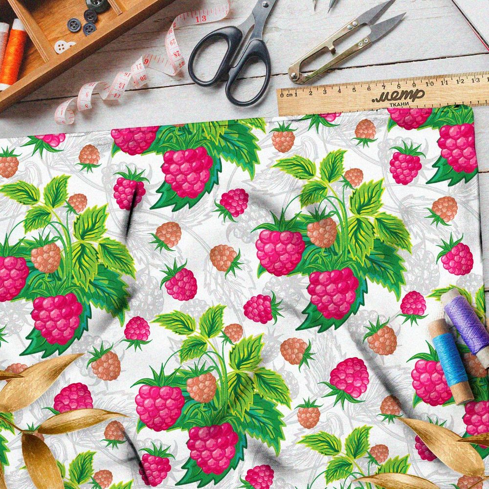 Ткань футер 2-х нитка насыщенная малина на бежевом фоне