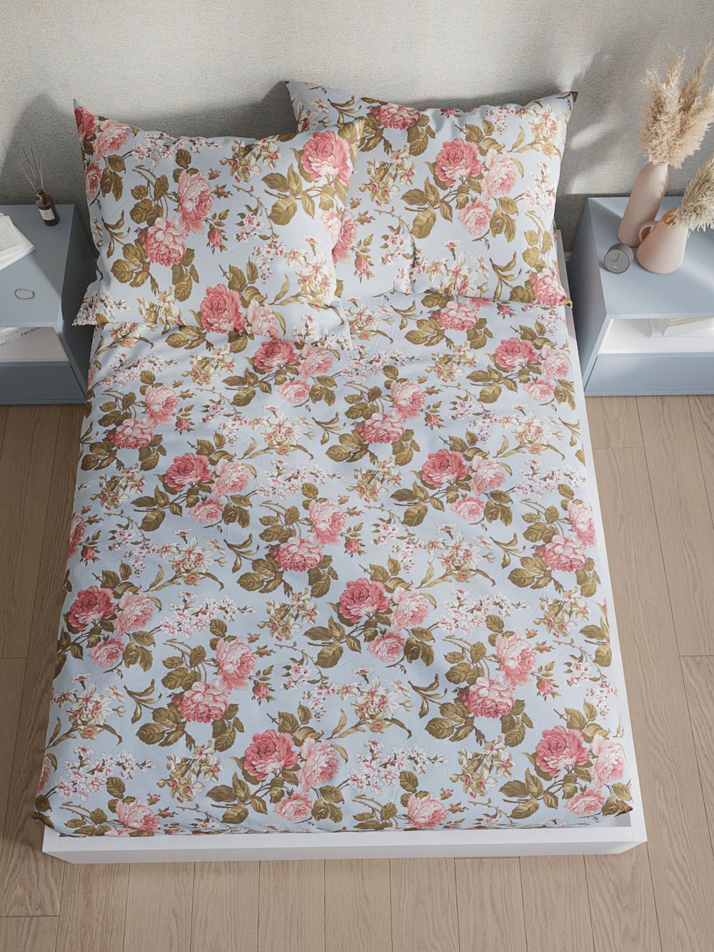 Постельное белье Сказка "Прохоровская роза (новая)" евро   наволочки 50х70 2шт Простынь на резинке 180х200 см  Пододеяльник 200х215 см