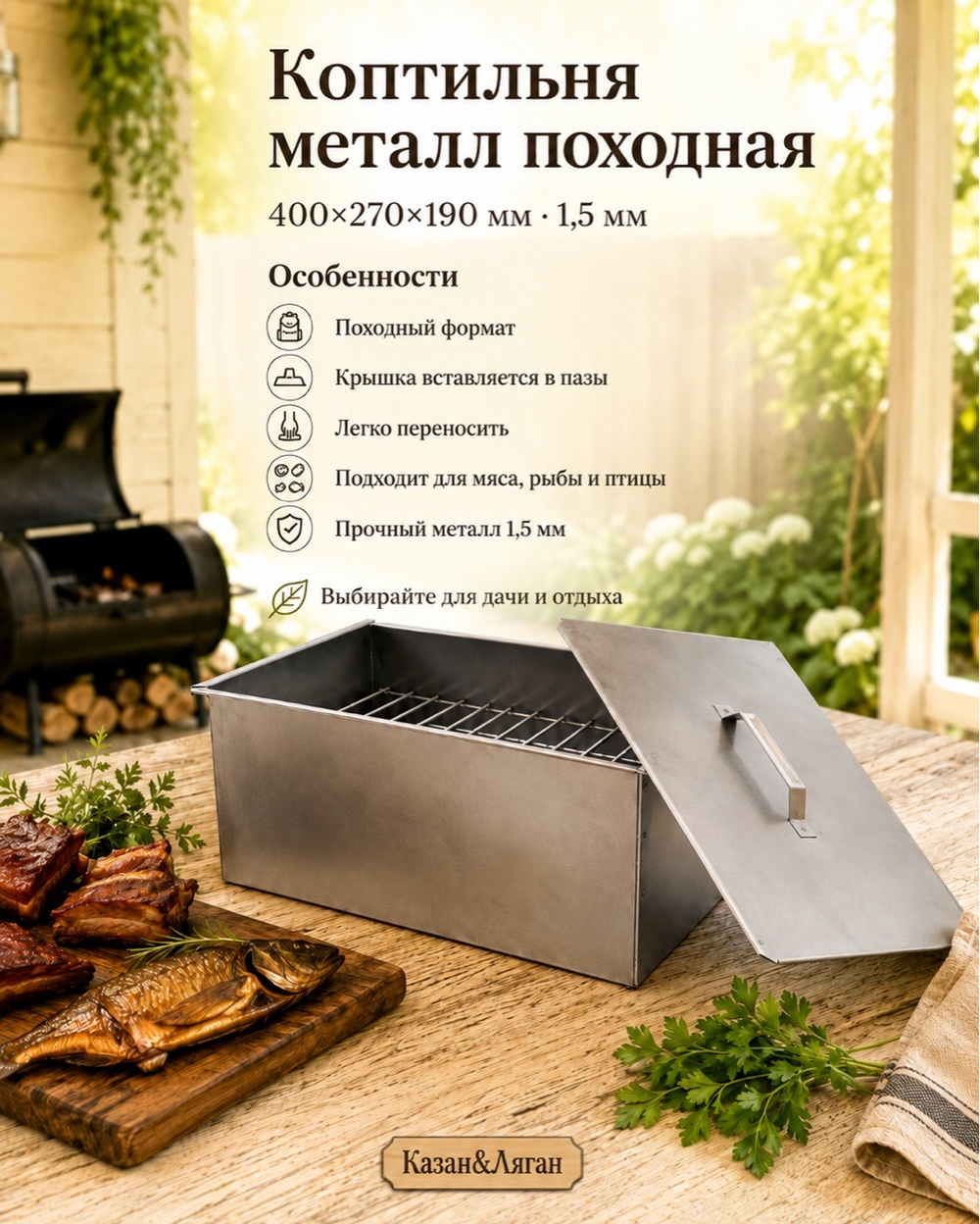 Коптильня металл Походная COMBI-M (TG-654) 400х270х190х1,5 мм