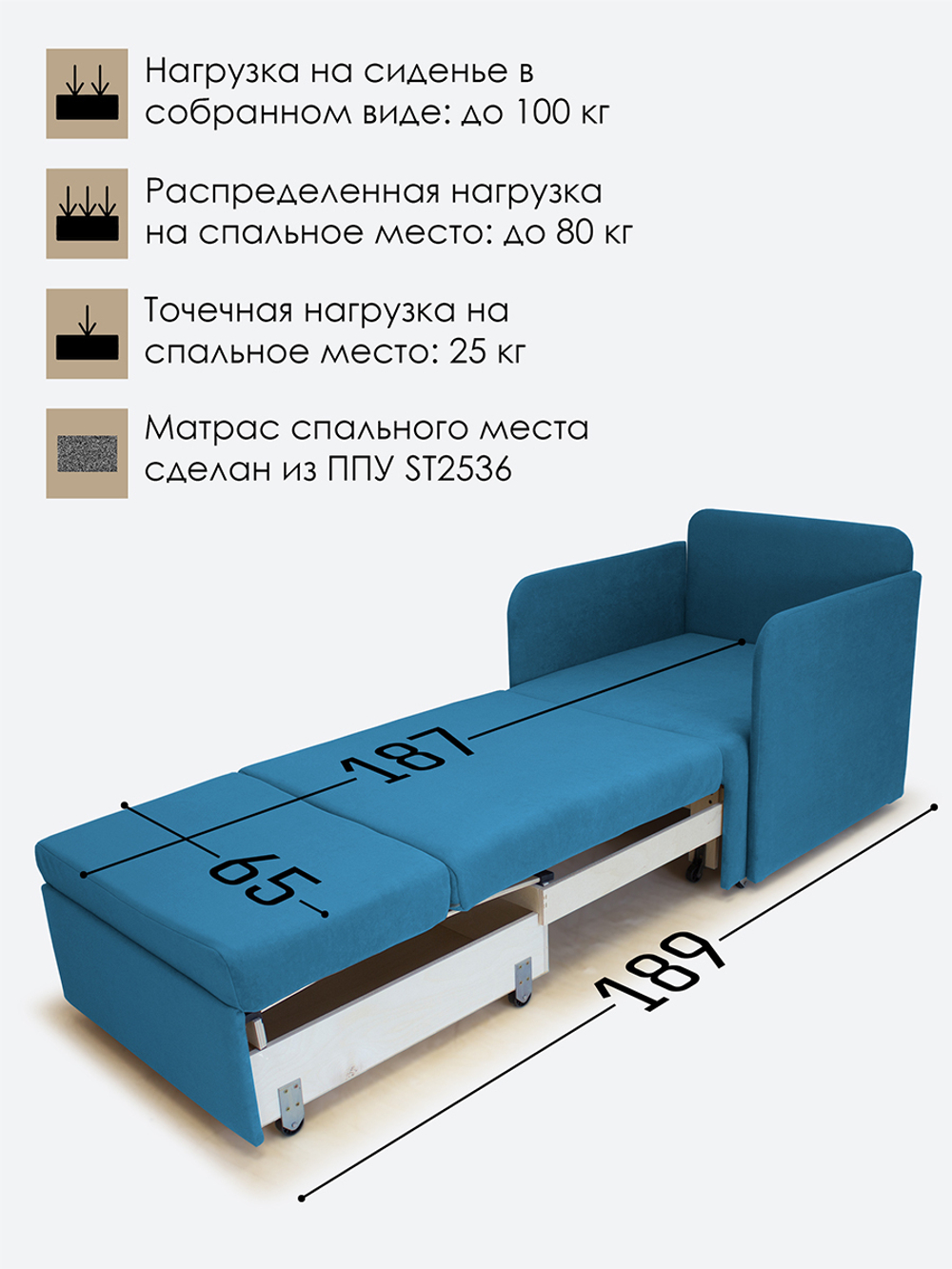 Кресло-кровать "Миник" с подлокотниками Dream Denim