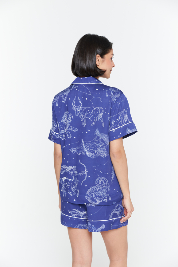 Шорты из вискозного шелка с кантом и зодиаками