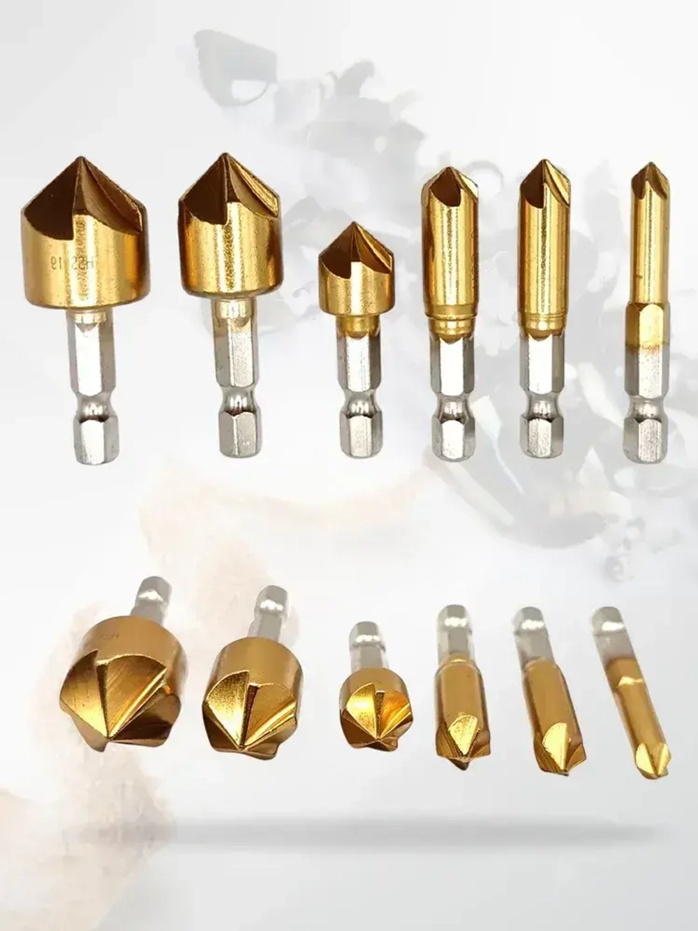 Набор зенкеров по металлу и дереву 6, 8, 9, 12, 16 и 19мм с титановым покрытием, в наборе 6шт