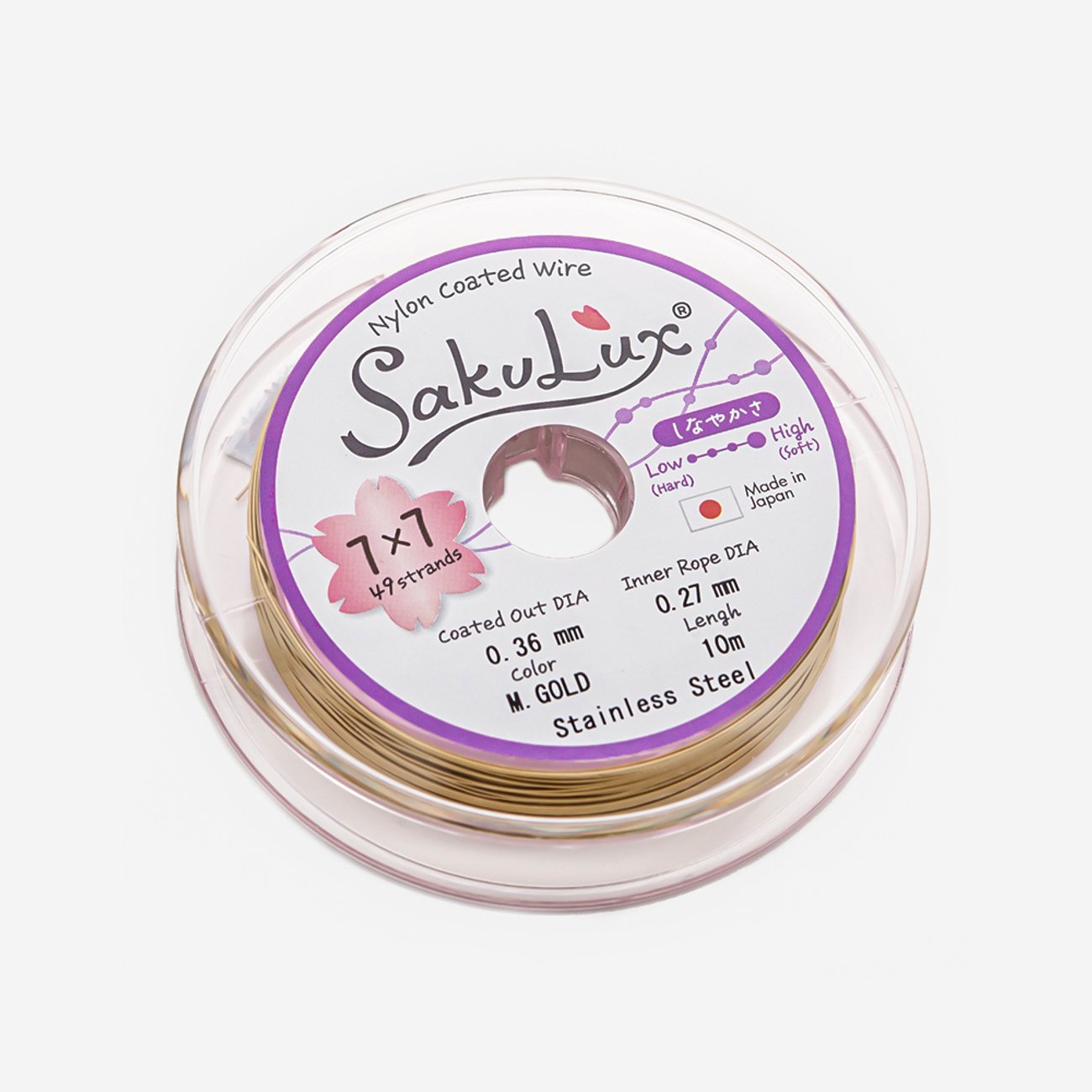 Японский ювелирный тросик SakuLux 49 диаметр 0,36мм, цвет "Сатиновое золото"