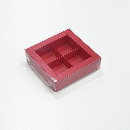 Коробка на 4 конфеты ПРЕМИУМ Красная 12*12*3 см (набор 5 шт)